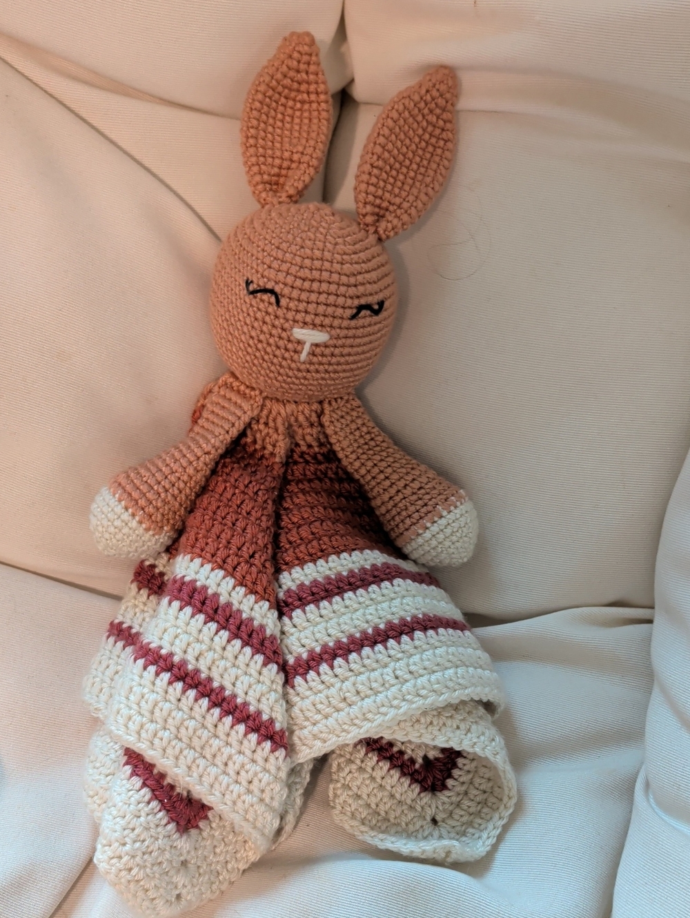 Crochet Bunny Lovey in Rust, Cream & White - Picture 3 of 8